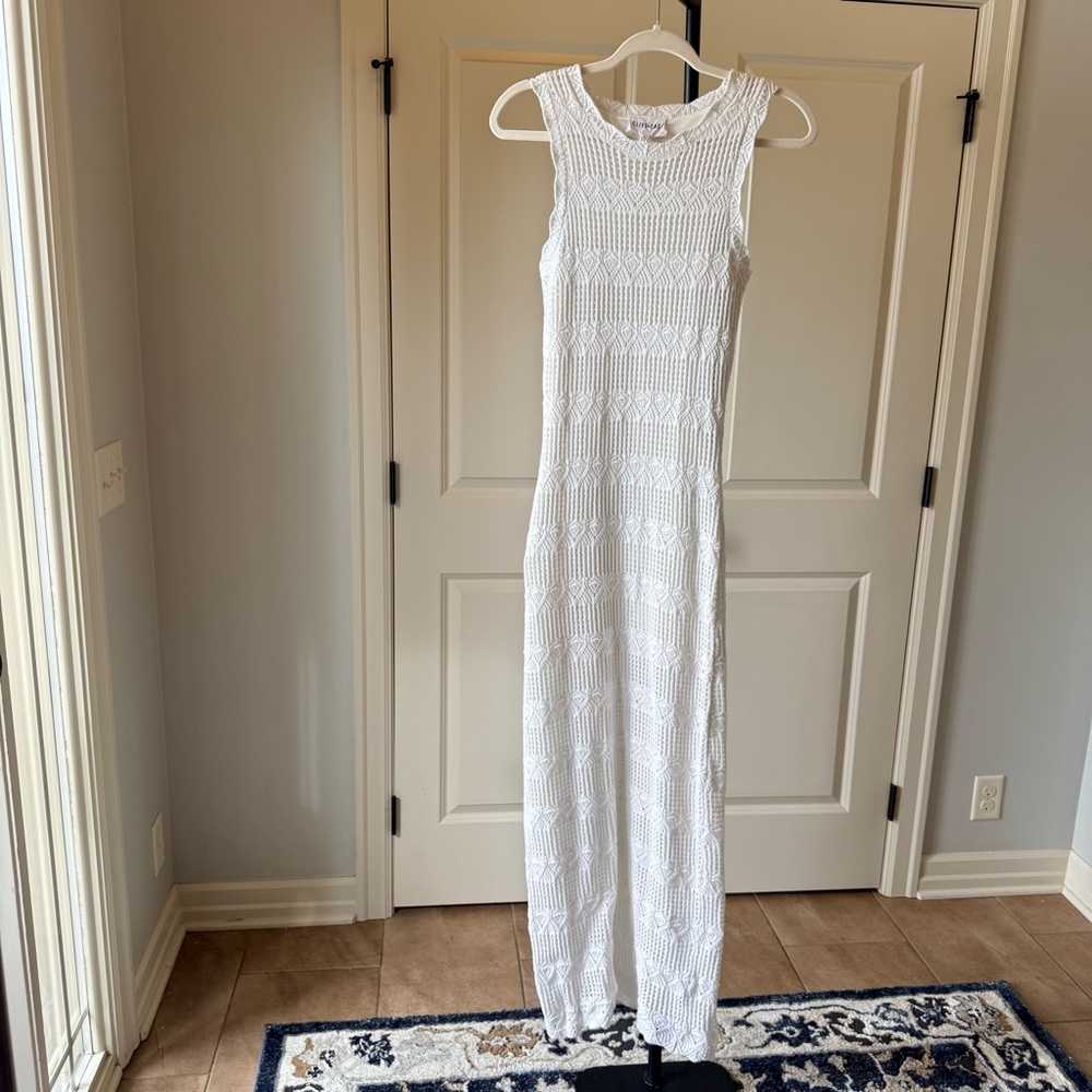 White Textured Crochet Maxi Dress Boho Bridal Beach Anthropologie Style M